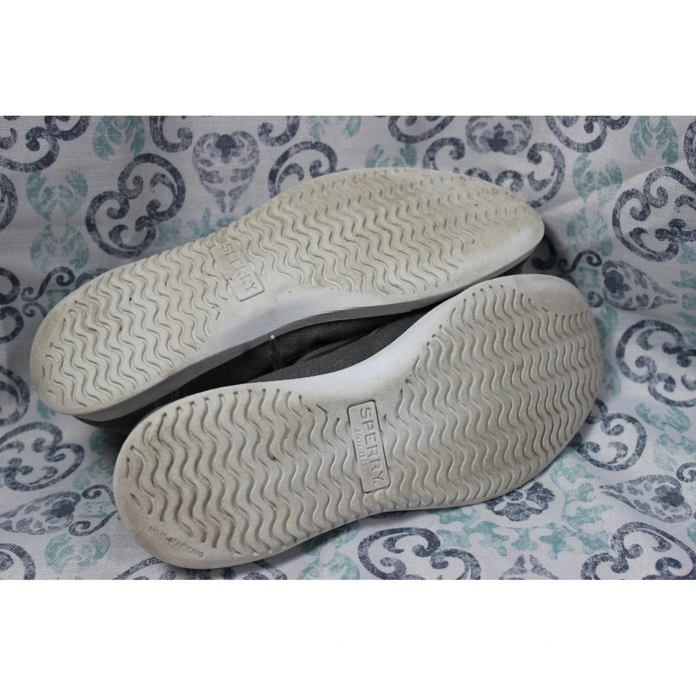 Sperry Boat Shoes Gray Canvas‎ Lace Up Casual Comfort Loafers Mens Size 8M